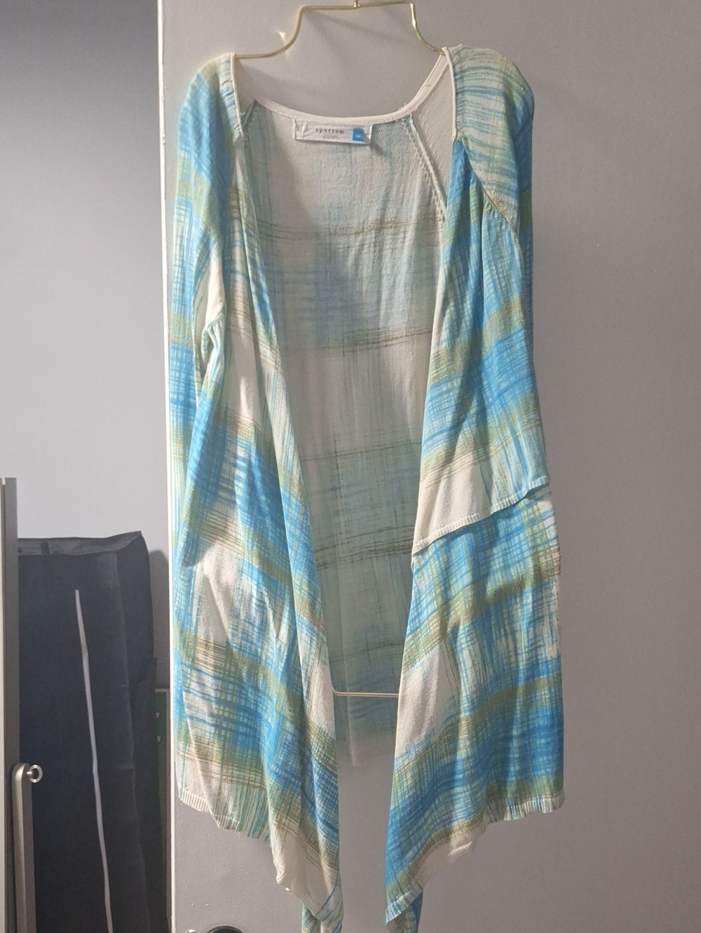 sparrow Blue, Cream & Green Open-Front Lightweight Cardigan